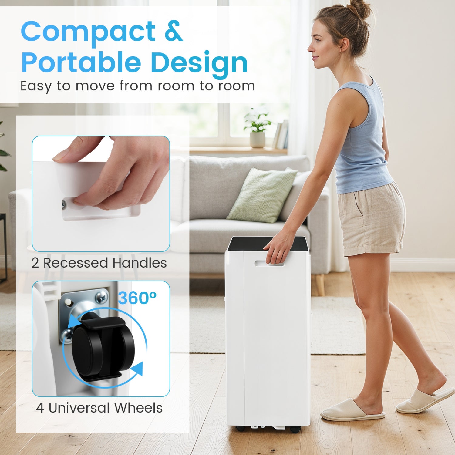 9000 BTU Portable Air Conditioner with Dehumidifier and 24H Timer-White