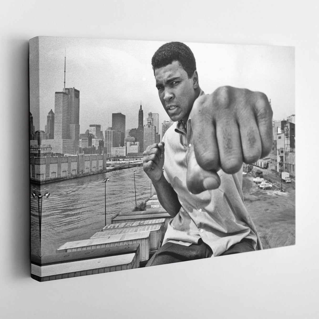 Muhammad Ali Punch Canvas – Black & White Boxing Wall Art for Man Cave
