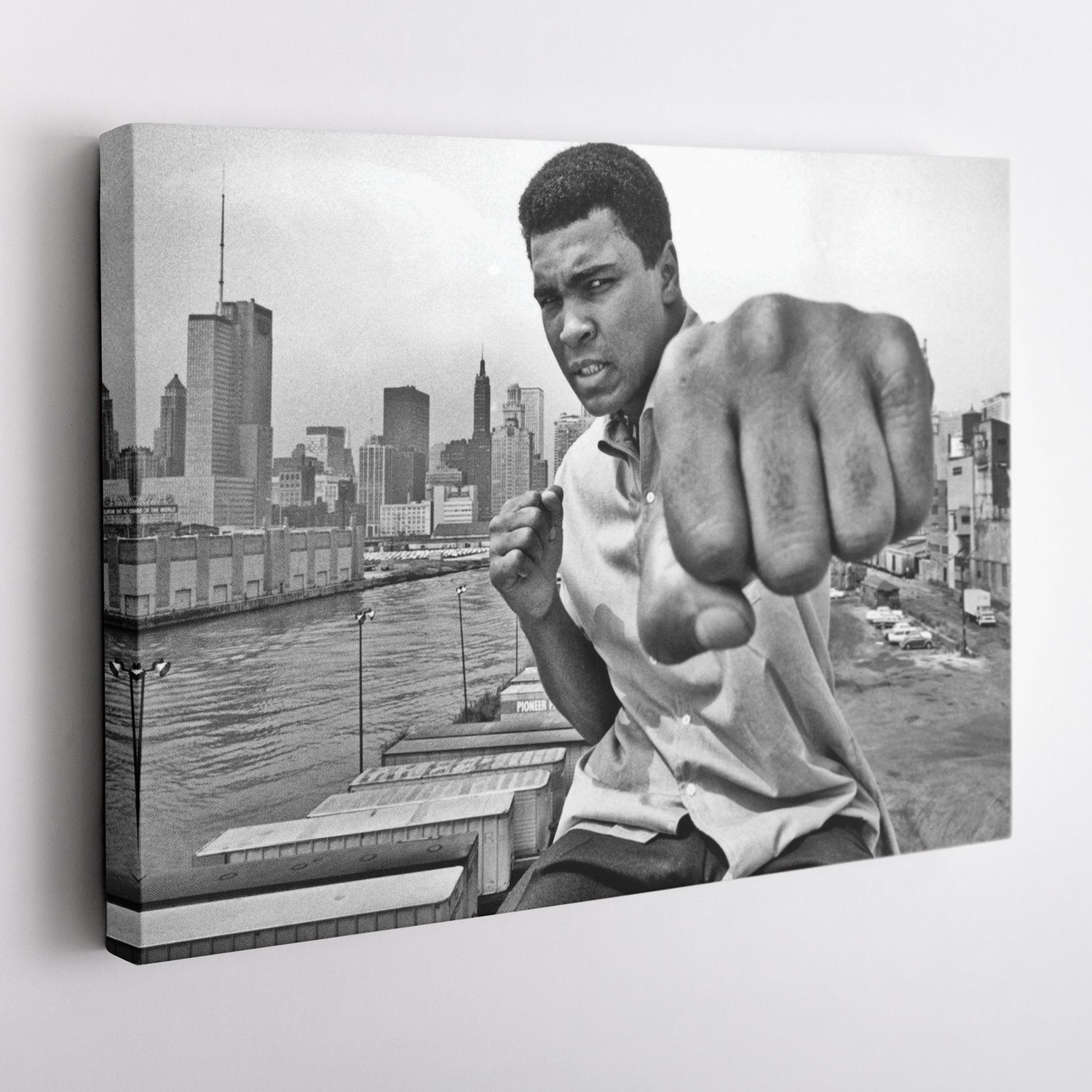Muhammad Ali Punch Canvas – Black & White Boxing Wall Art for Man Cave