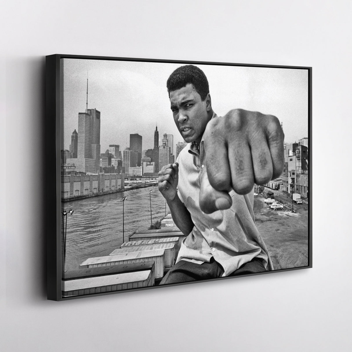 Muhammad Ali Punch Canvas – Black & White Boxing Wall Art for Man Cave