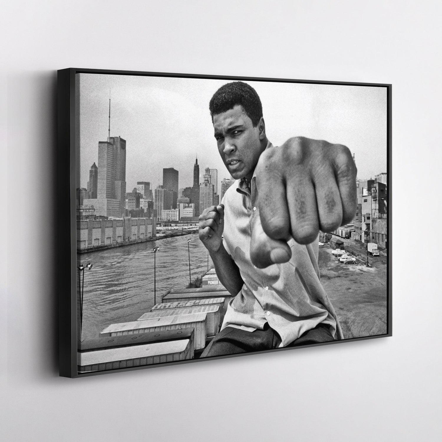 Muhammad Ali Punch Canvas – Black & White Boxing Wall Art for Man Cave