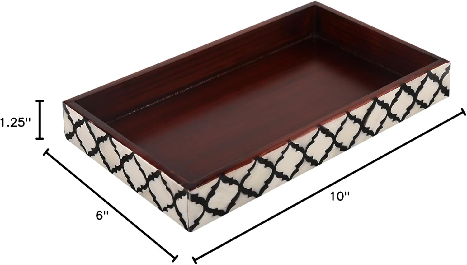 Vanity Trays Moroccan Pattern Bone & Resin Inlay Collection in 10x6, Black & White