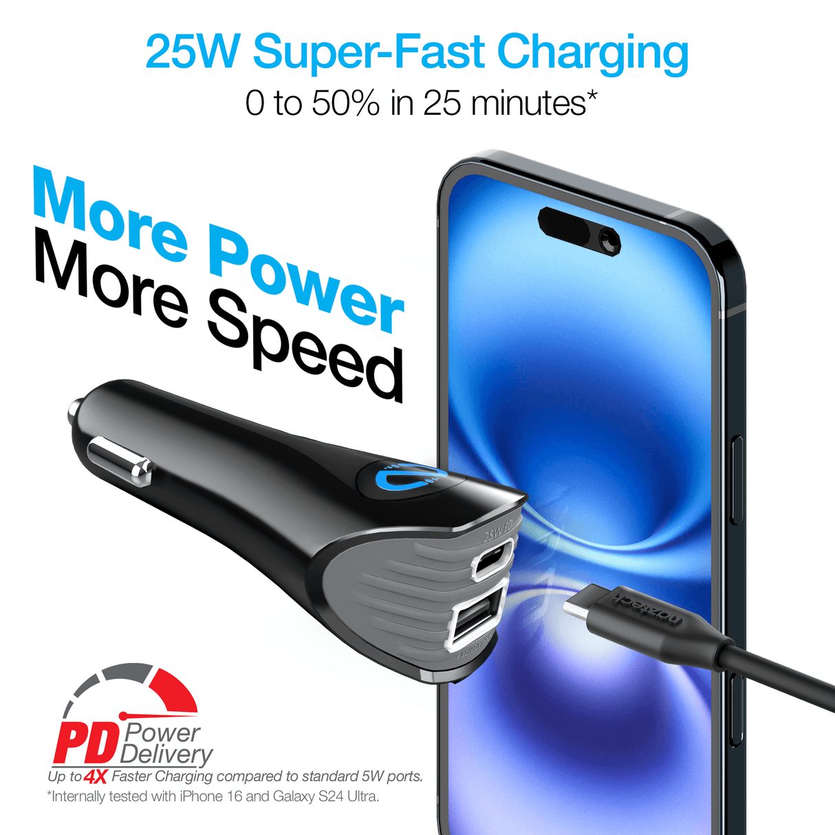 Naztech N420 PD25W+2.4A Car Charger + C - C Cable 4Ft