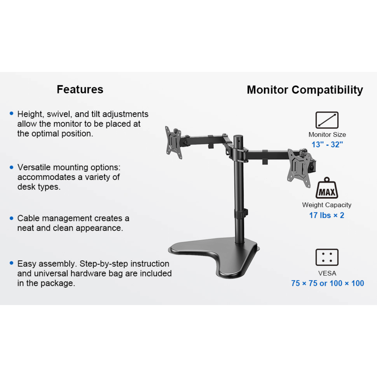ErgoAV Motion Desk Stand for Dual Monitors 13" to 32"