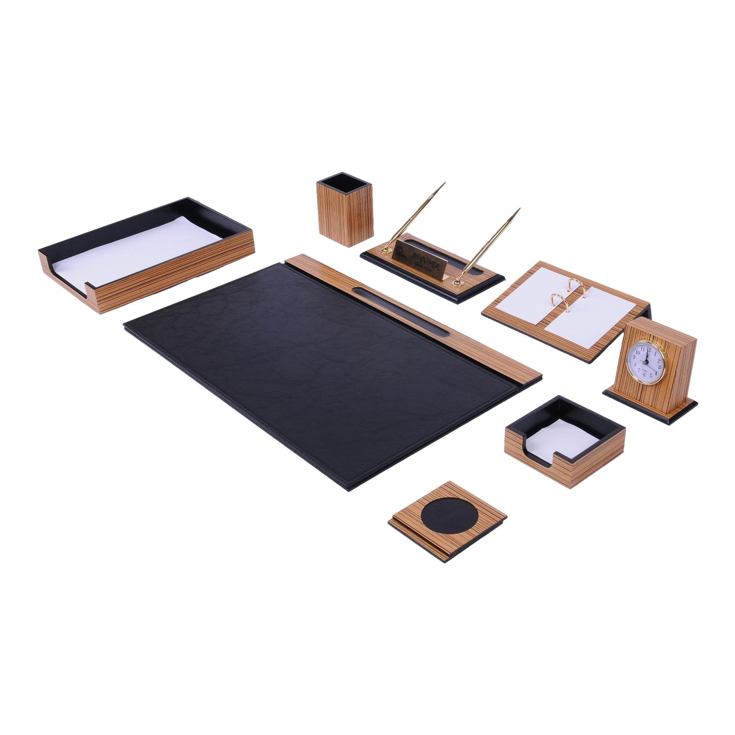MOOG Zebrona Leather Wood Walnut Desk Set - 11 PCS
