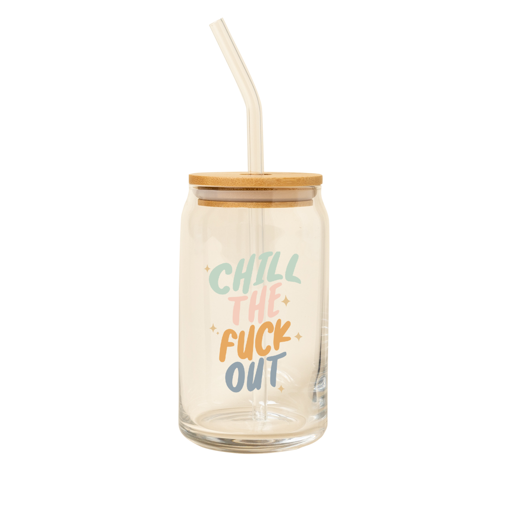 Can Glass w/ Lid + Straw