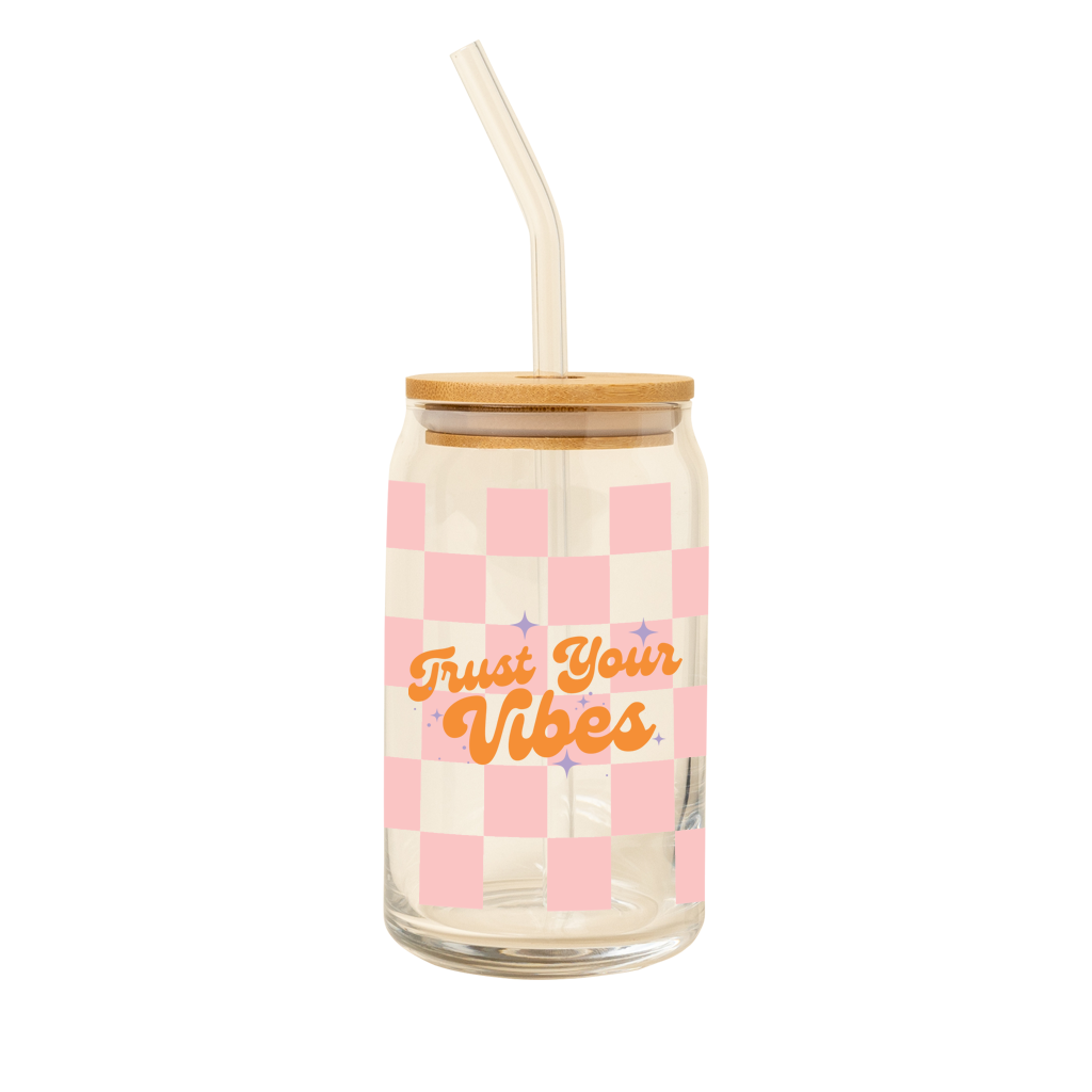 Can Glass w/ Lid + Straw