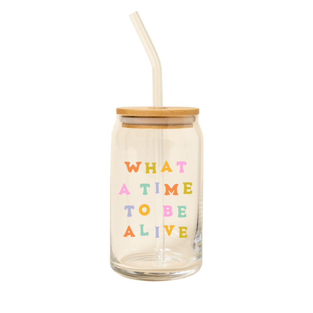 Can Glass w/ Lid + Straw