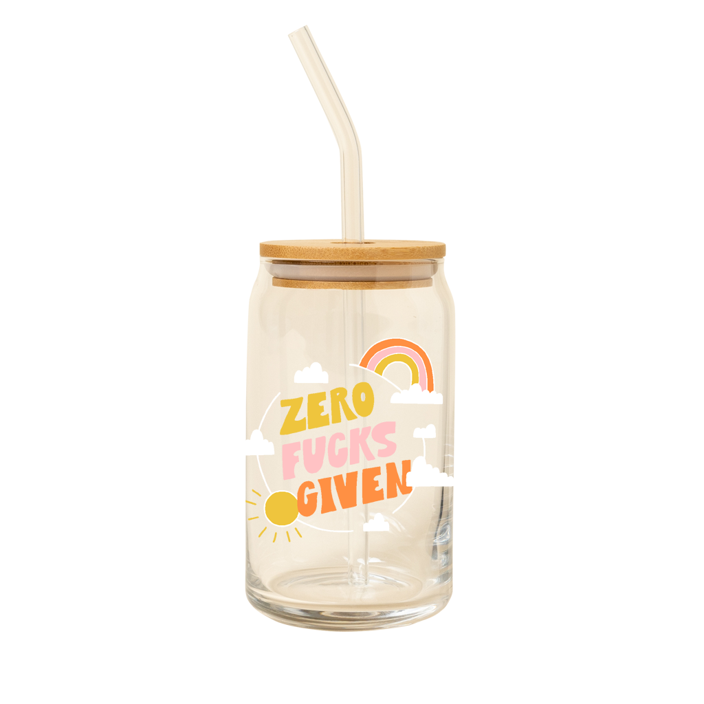 Can Glass w/ Lid + Straw