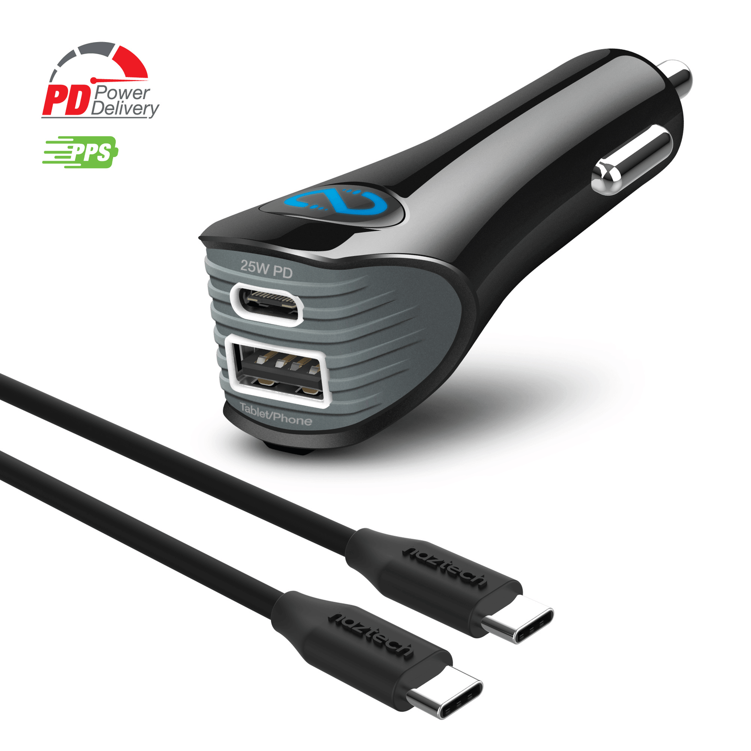 Naztech N420 PD25W+2.4A Car Charger + C - C Cable 4Ft