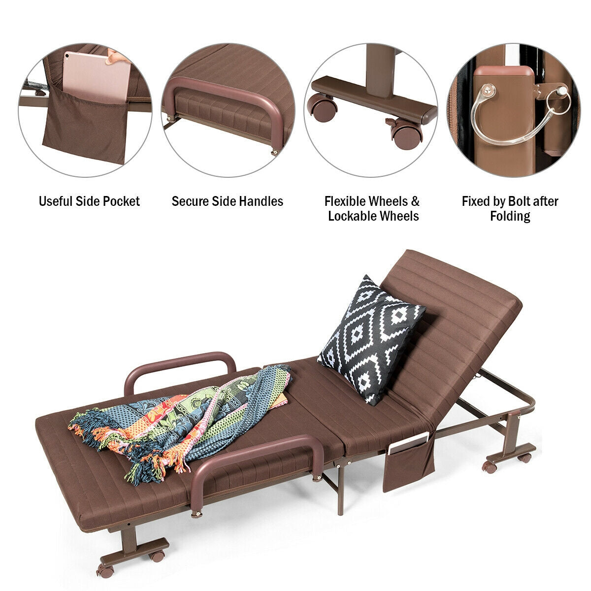 Adjustable Guest Single Bed Lounge Portable Wheels