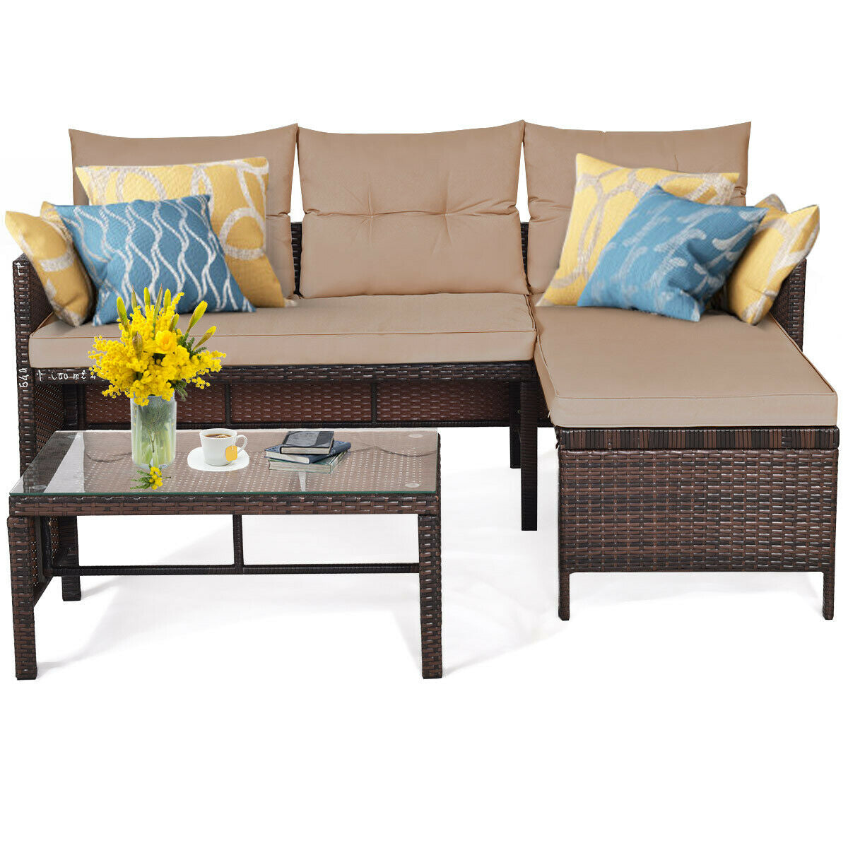 3 Pieces Patio Wicker Rattan Sofa Set