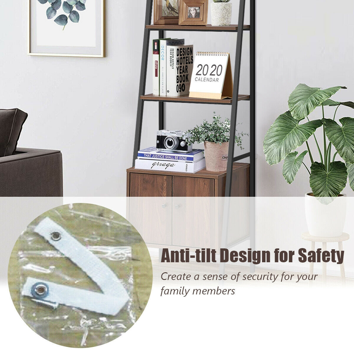 Ladder Shelf 3 Tier Bookcase Metal Frame Bookshelf