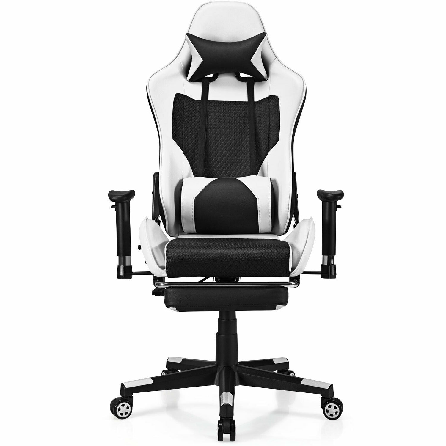 PU Leather Gaming Chair with USB Massage and Lumbar Pillow Footrest