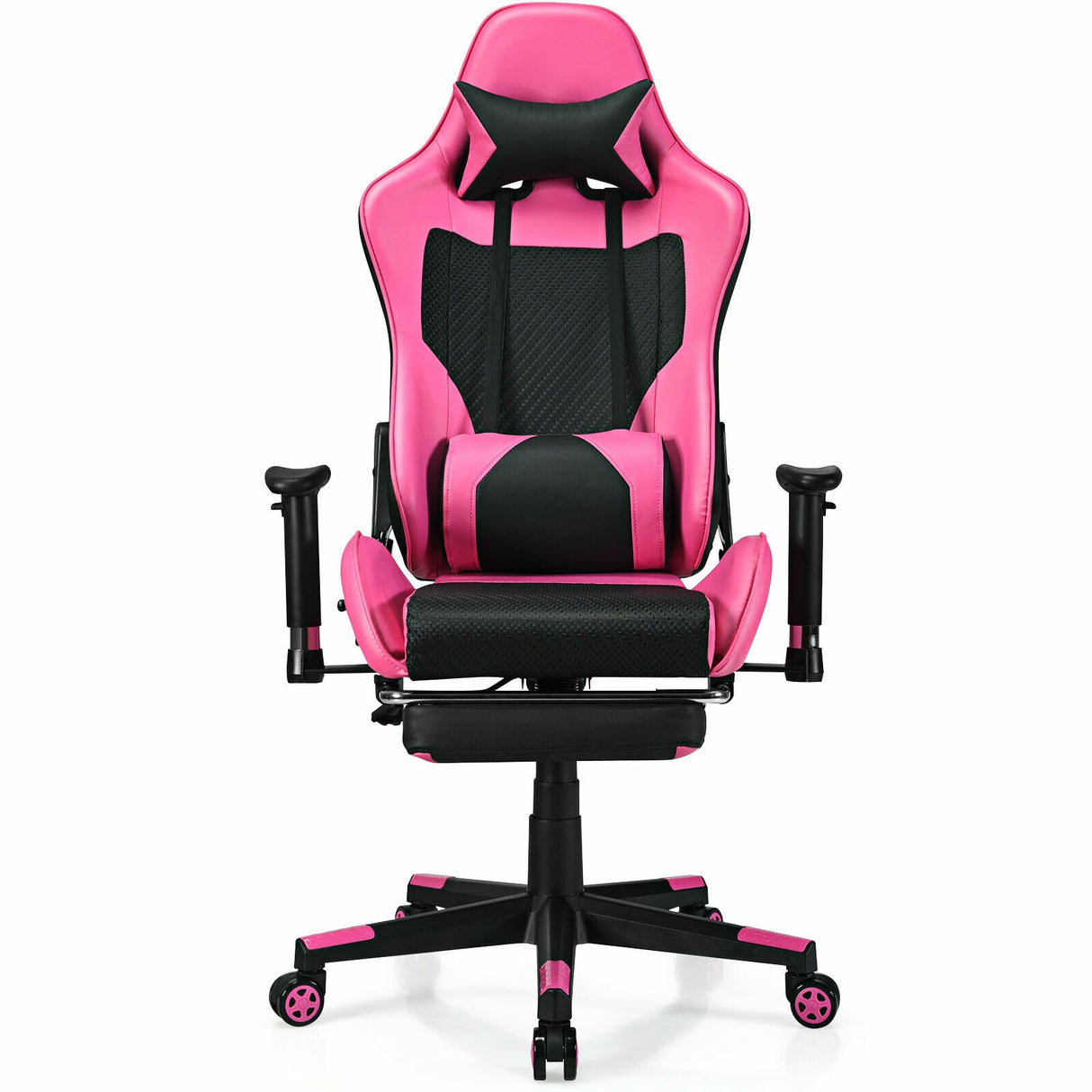 PU Leather Gaming Chair with USB Massage and Lumbar Pillow Footrest