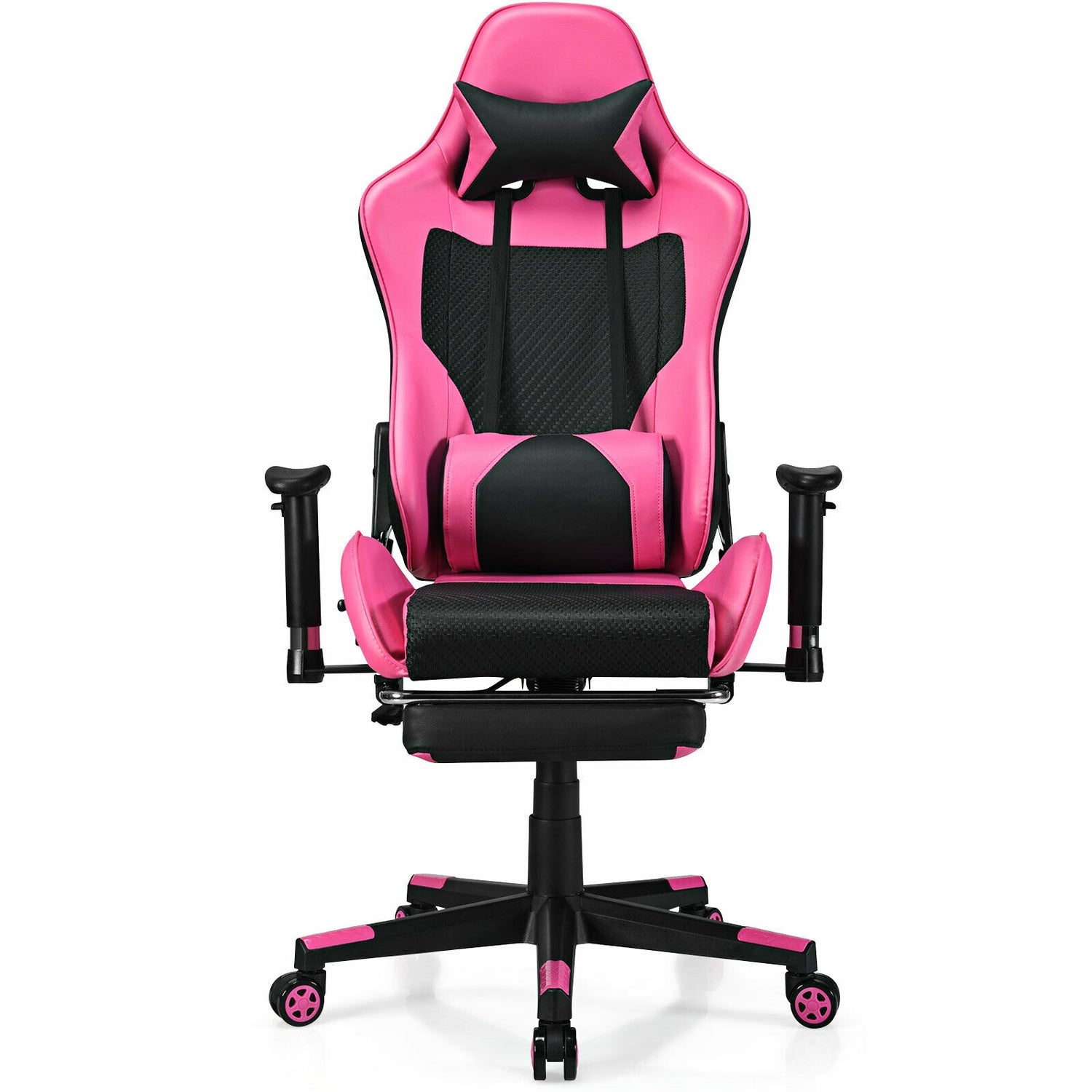 PU Leather Gaming Chair with USB Massage and Lumbar Pillow Footrest