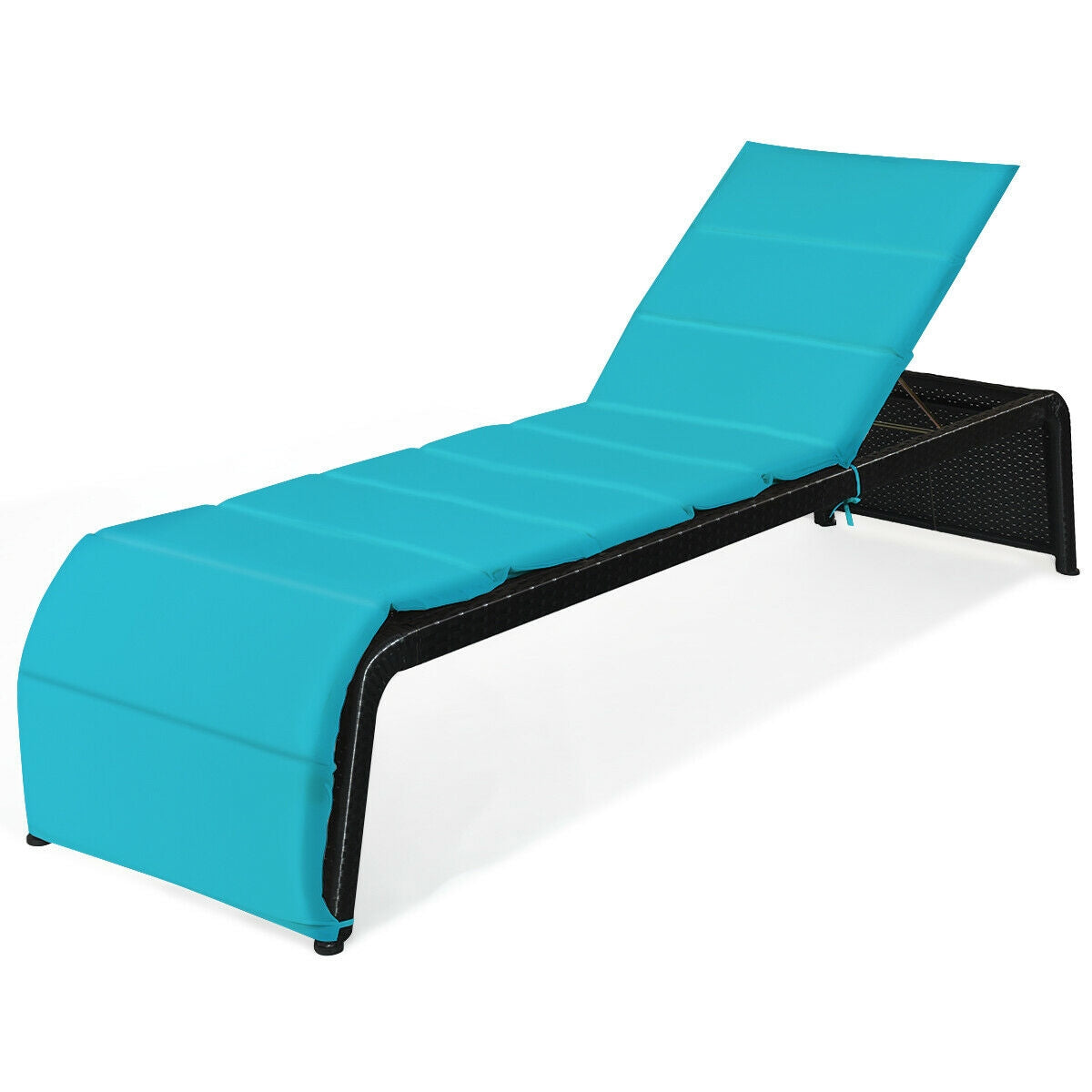 Patio Rattan Lounge Chair Back Adjustable Chaise Recliner with Cushioned