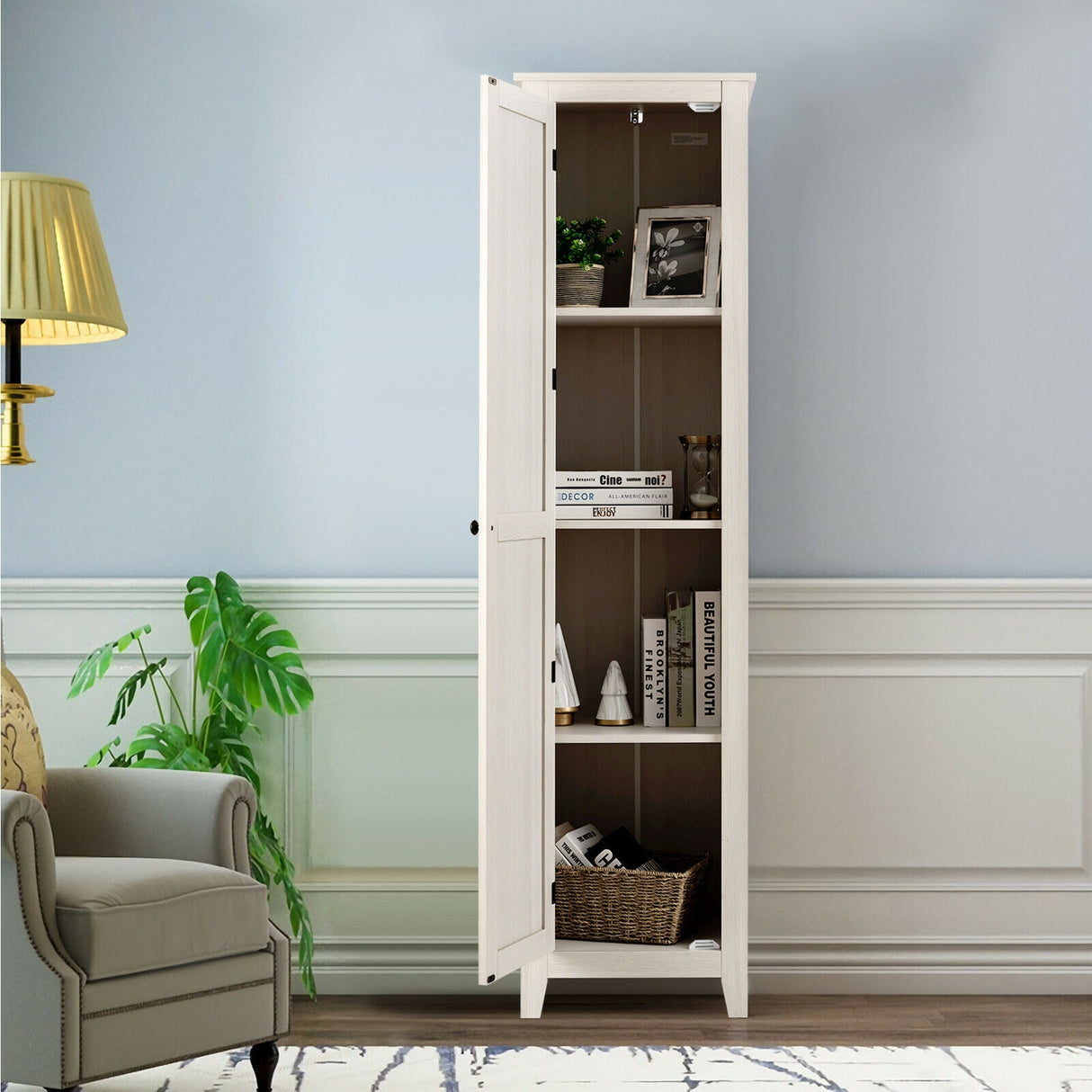 Linen Tower Bathroom Storage Cabinet Tall Slim Side Organizer with Shelf