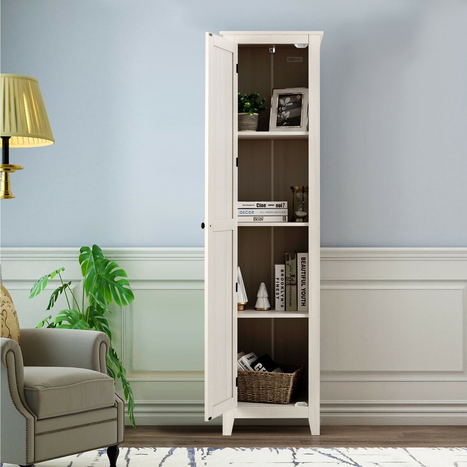 Linen Tower Bathroom Storage Cabinet Tall Slim Side Organizer with Shelf