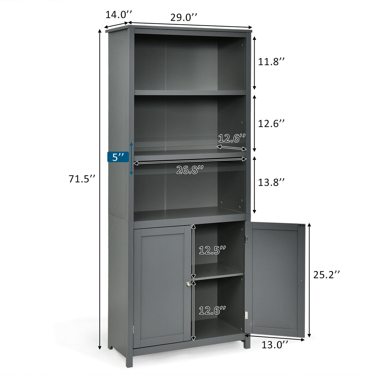 Bookcase Shelving Storage Wooden Cabinet Unit Standing Display Bookcase with Doors