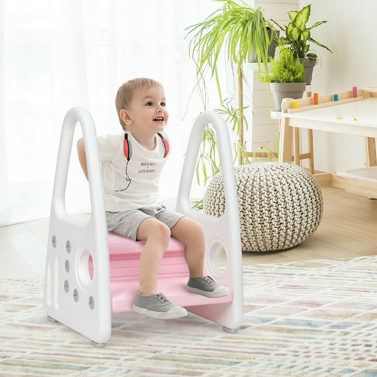 Kids Step Stool Learning Helper with Armrest for Kitchen Toilet Potty Training
