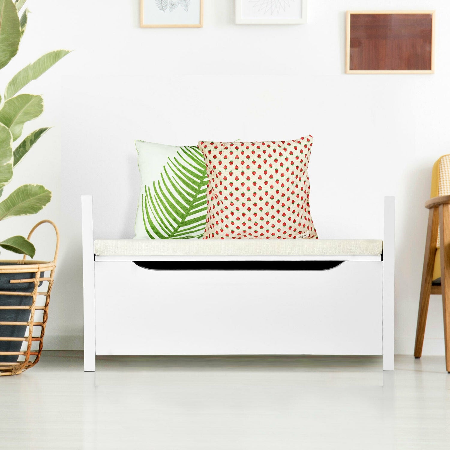 34.5 Ã15.5 Ã19.5 Inch Shoe Storage Bench with Cushion Seat for Entryway