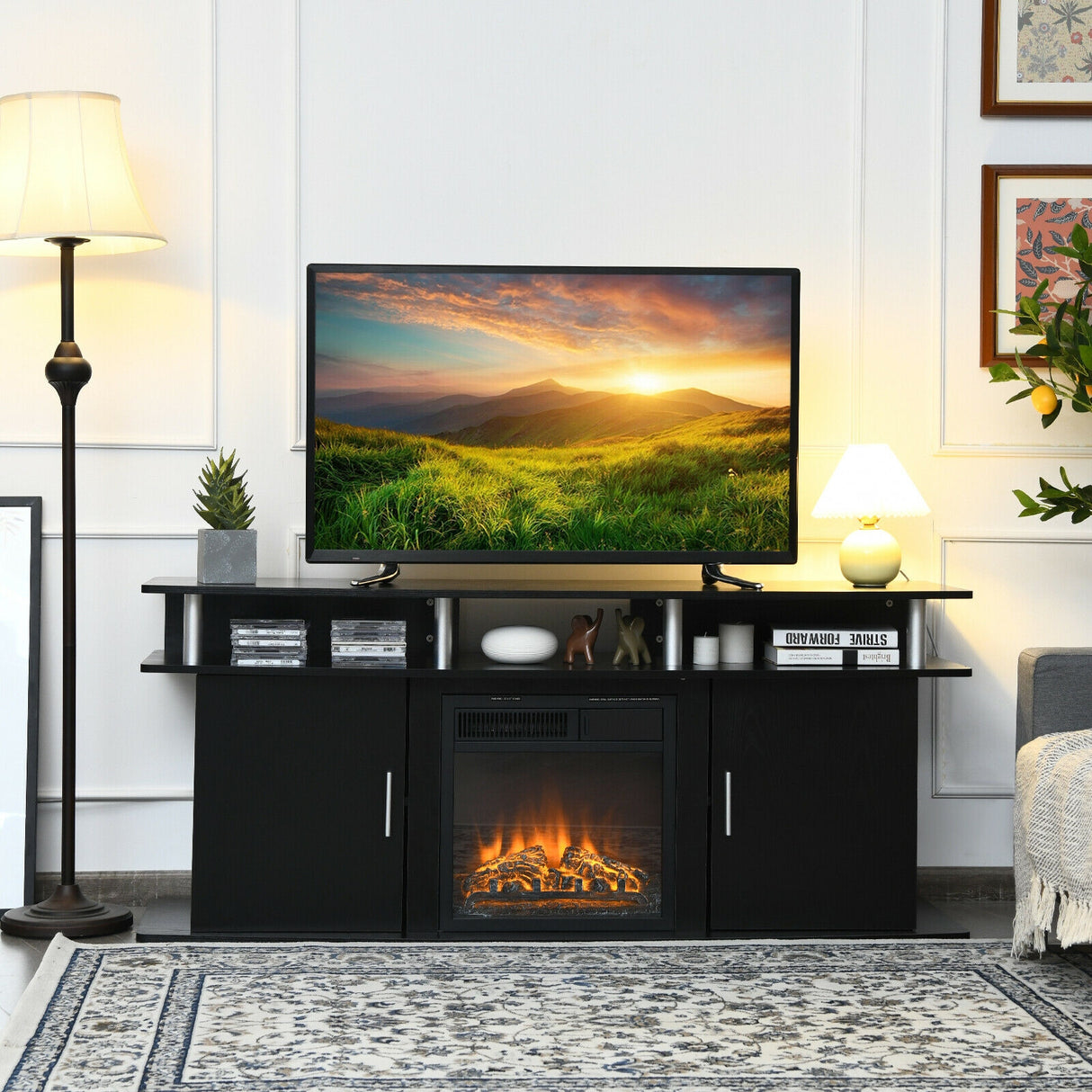 63 Inch TV Entertainment Console Center with 2 Cabinets
