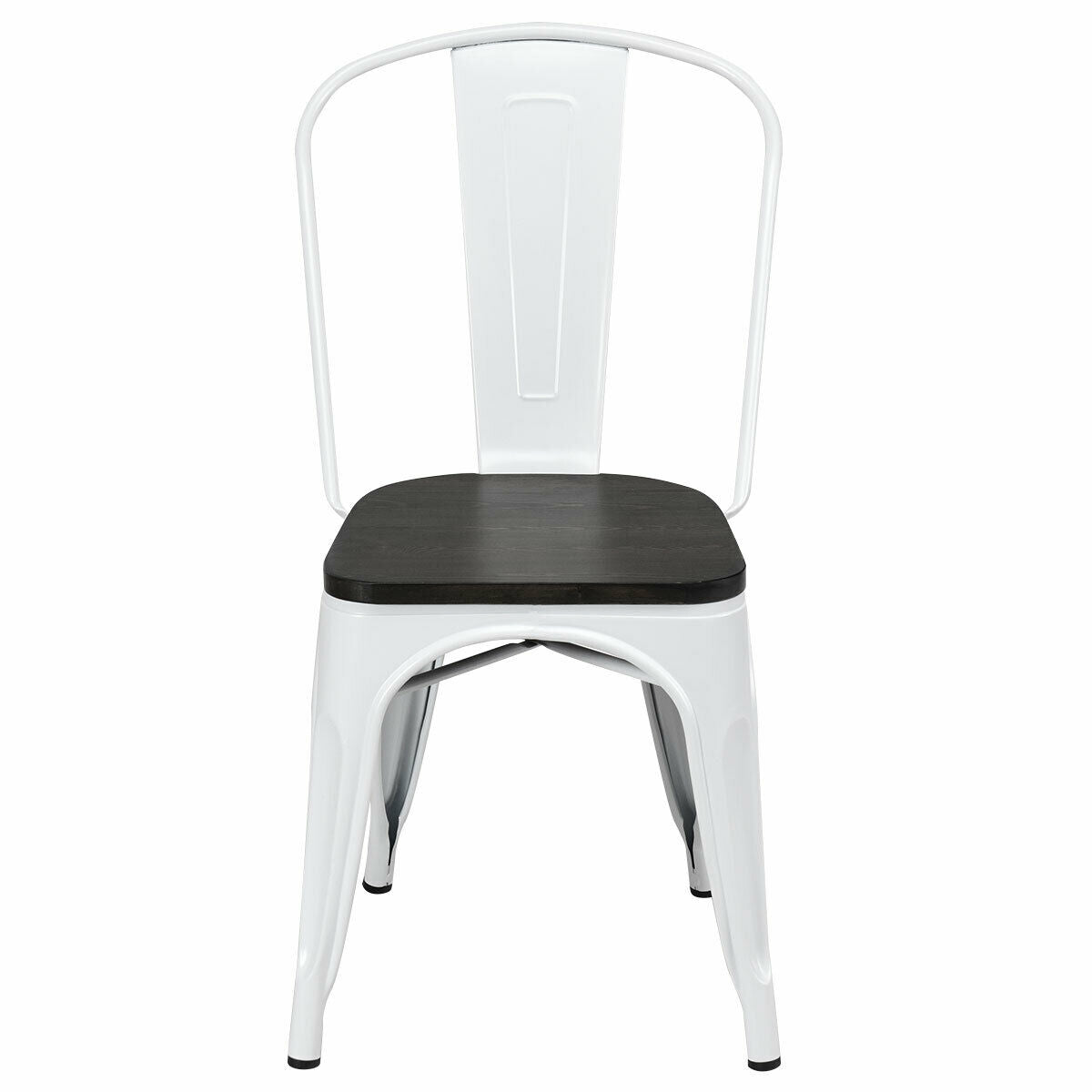 4 Pieces Tolix Style Metal Dining Side Chair Stackable Wood Seat-White