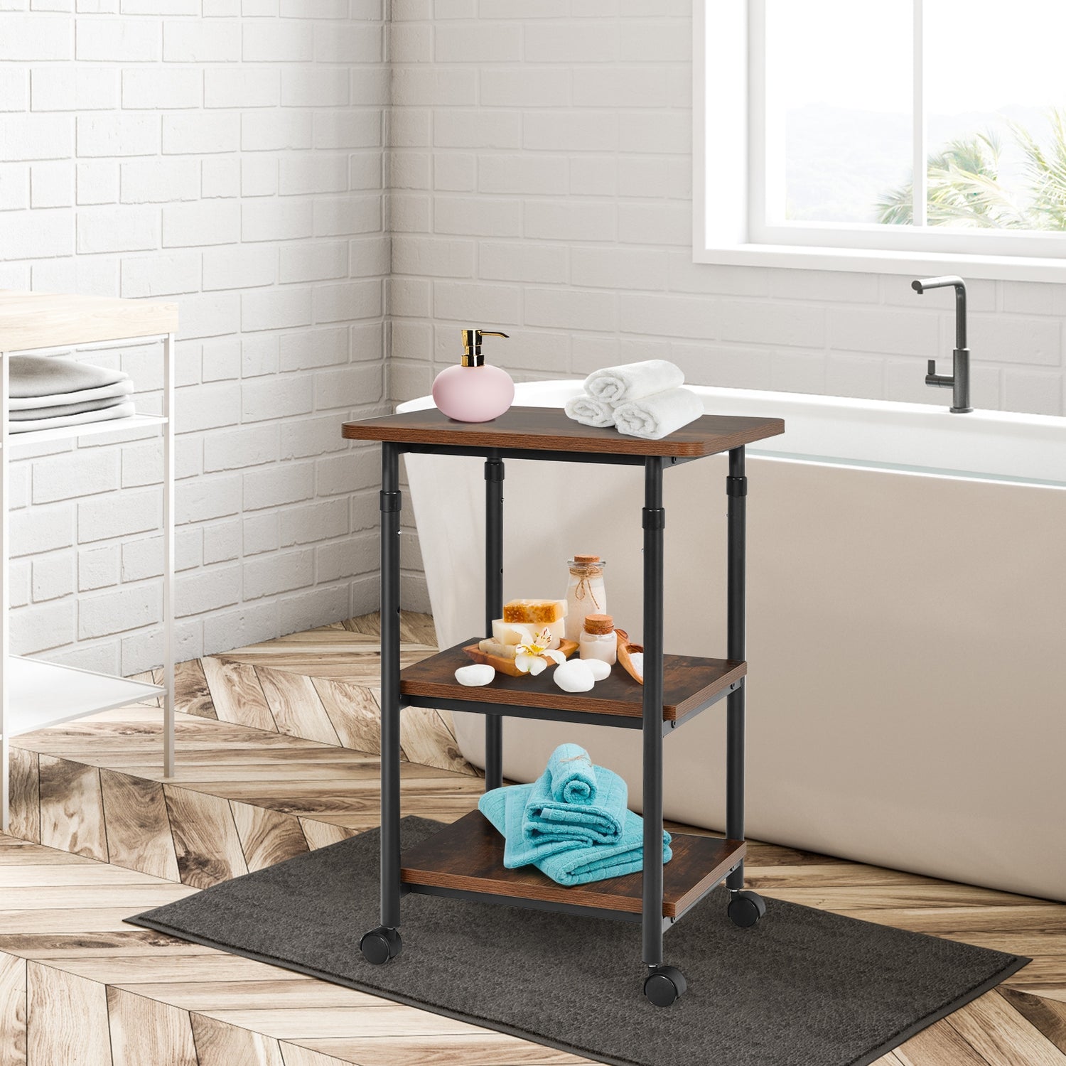 3-tier Adjustable Printer Stand with 360° Swivel Casters