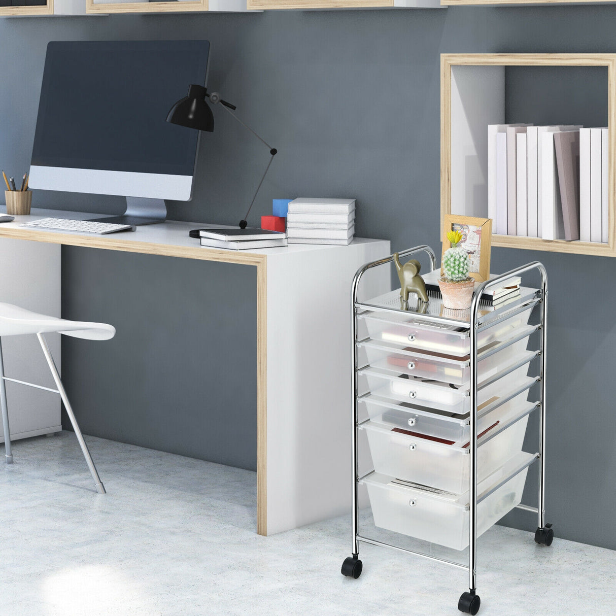 6 Drawers Rolling Storage Cart Organizer-Transparent