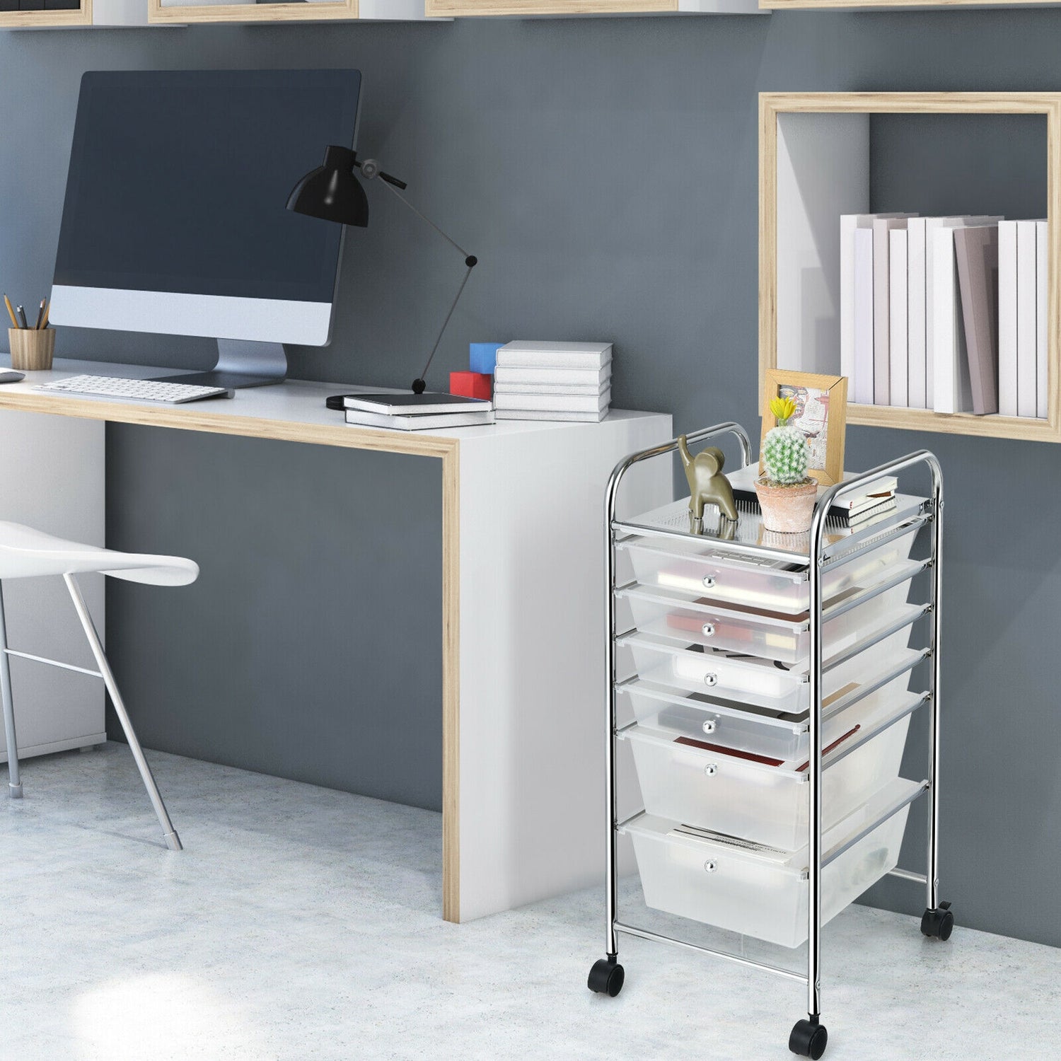 6 Drawers Rolling Storage Cart Organizer-Transparent