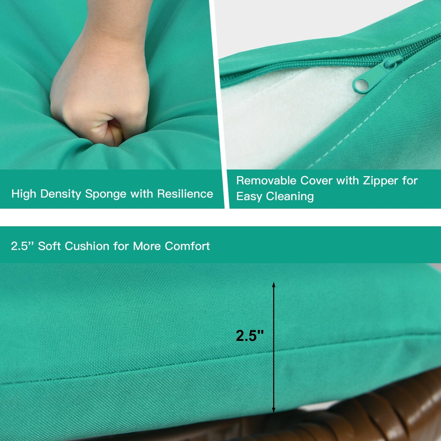 3 Pieces Patio Rattan Bistro Set Cushioned Chair Glass Table Deck