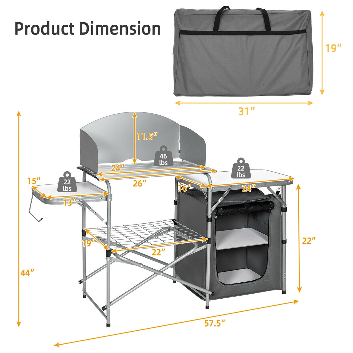 Foldable Outdoor BBQ Portable Grilling Table With Windscreen Bag