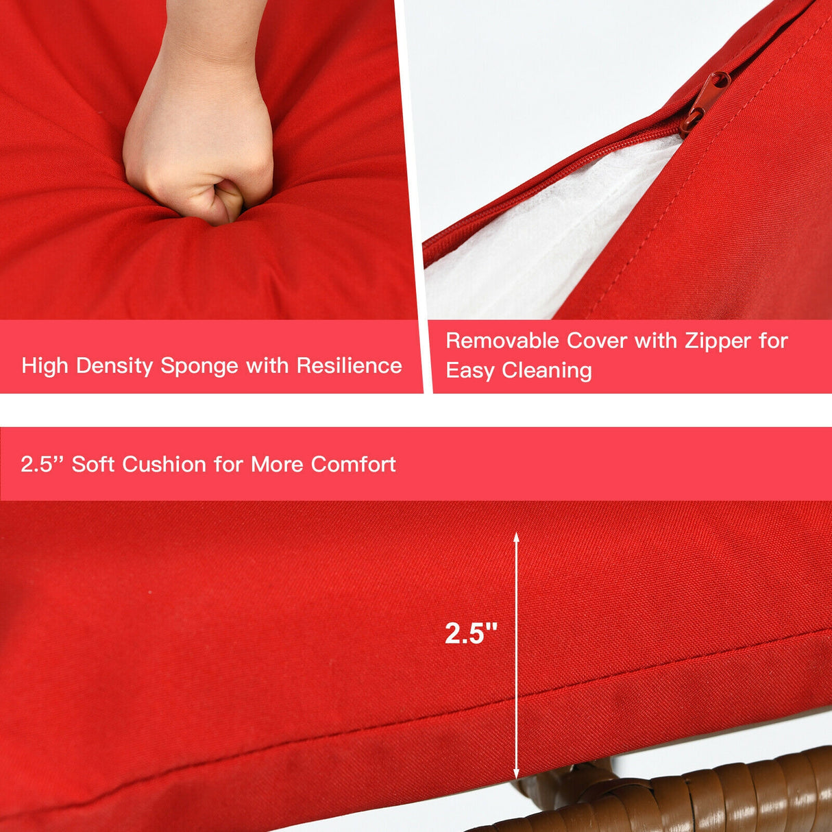 3 Pieces Patio Rattan Bistro Set Cushioned Chair Glass Table Deck