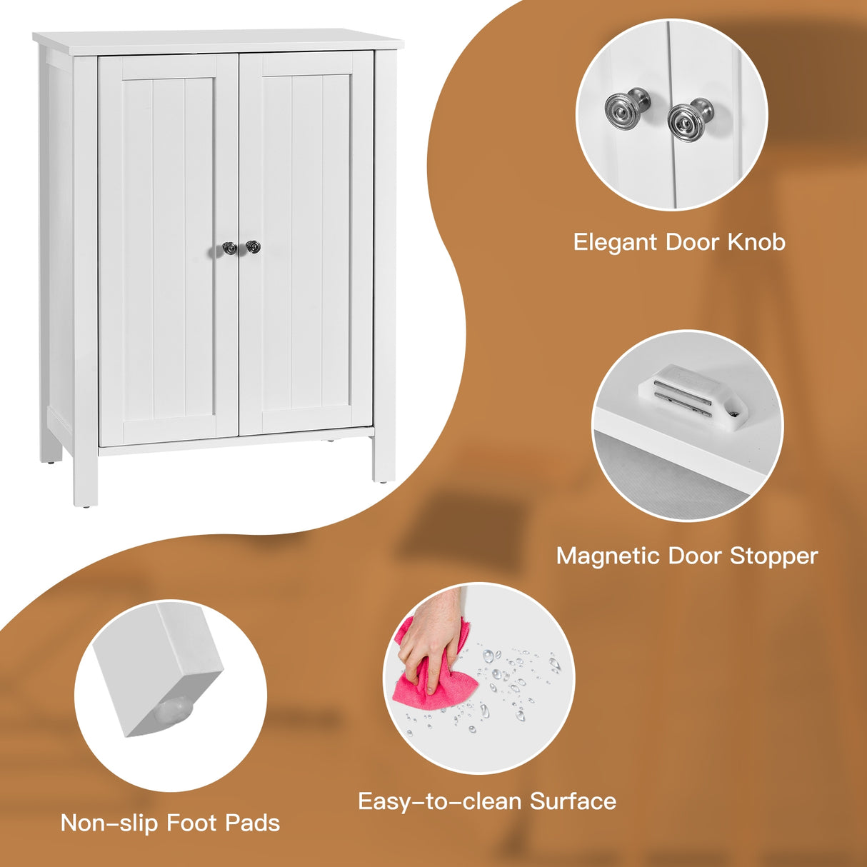 2-Door Bathroom Floor Storage Cabinet with Adjustable Shelf