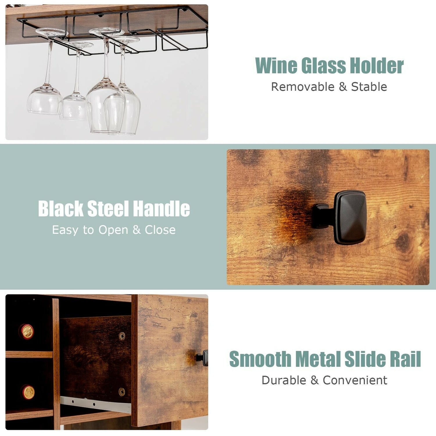 Kitchen Bakers Rack Freestanding Wine Rack Table with Glass Holder and Drawer