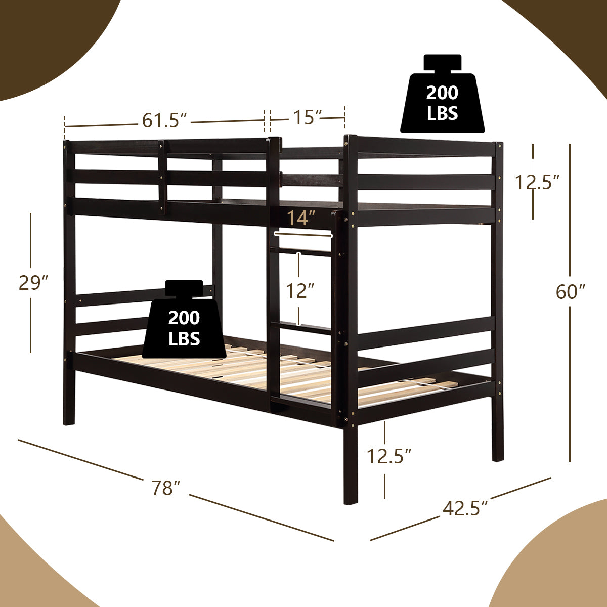 Twin Bunk Bed Children Wooden Bunk Beds Solid Hardwood