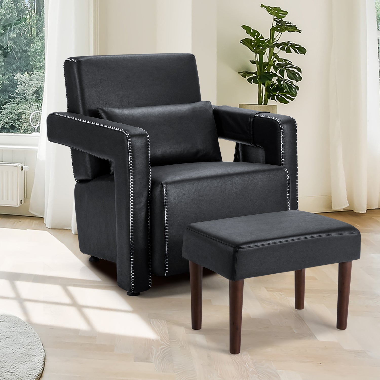 Modern Berber Fleece Single Sofa Chair with Ottoman and Waist Pillow