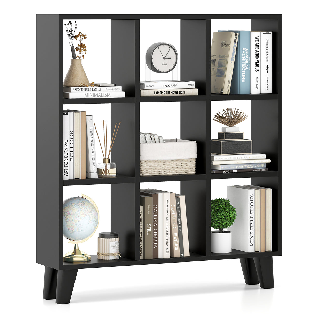 9-Cube Bookcase with 6 Removable Shelves and Raised Support Feet