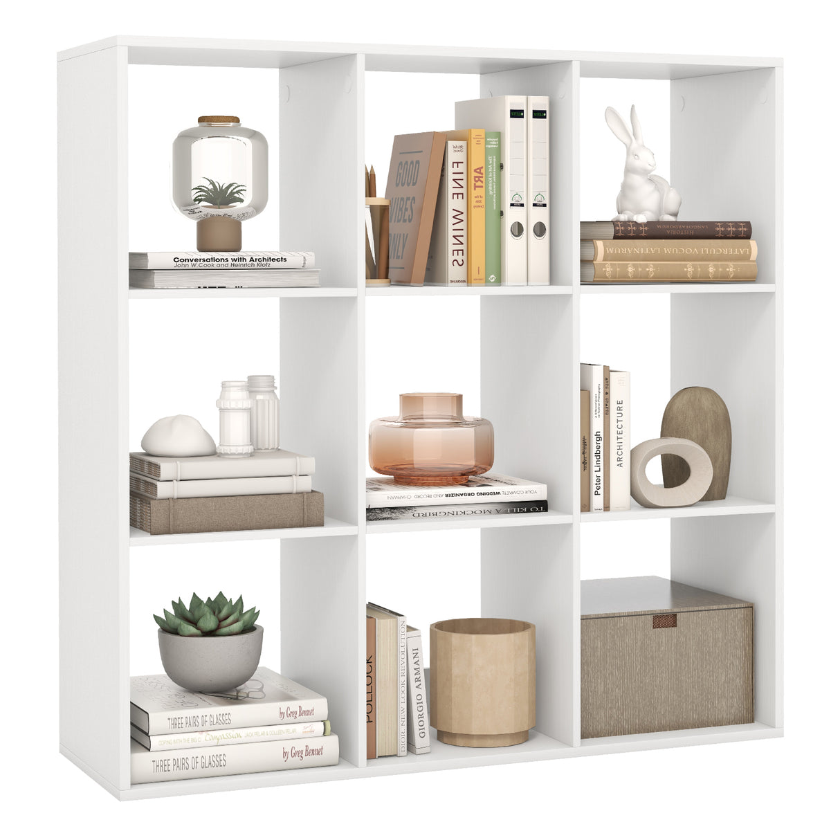 9 Cube Bookshelf with Back Guardrail for Living Room Bedroom-White