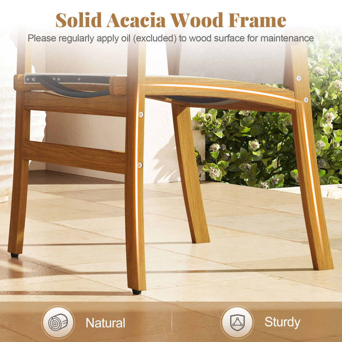 9-Piece Acacia Wood Outdoor Patio Dining Set with 80â Rectangular Table and Breathable Fabric Armchairs-Yellow