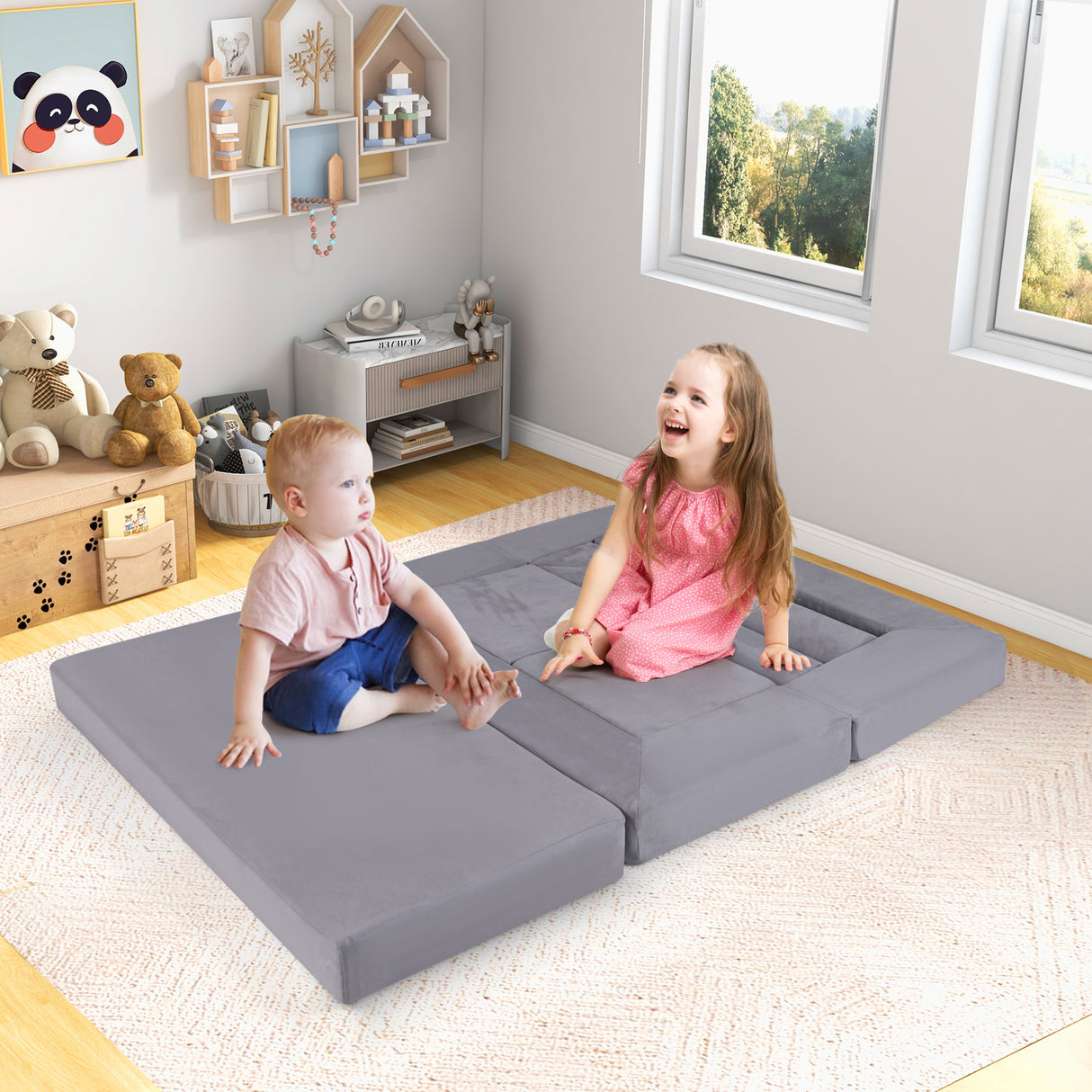 9-Piece Climb and Crawl Foam and Floor Playset with Breathable Suede Fabric