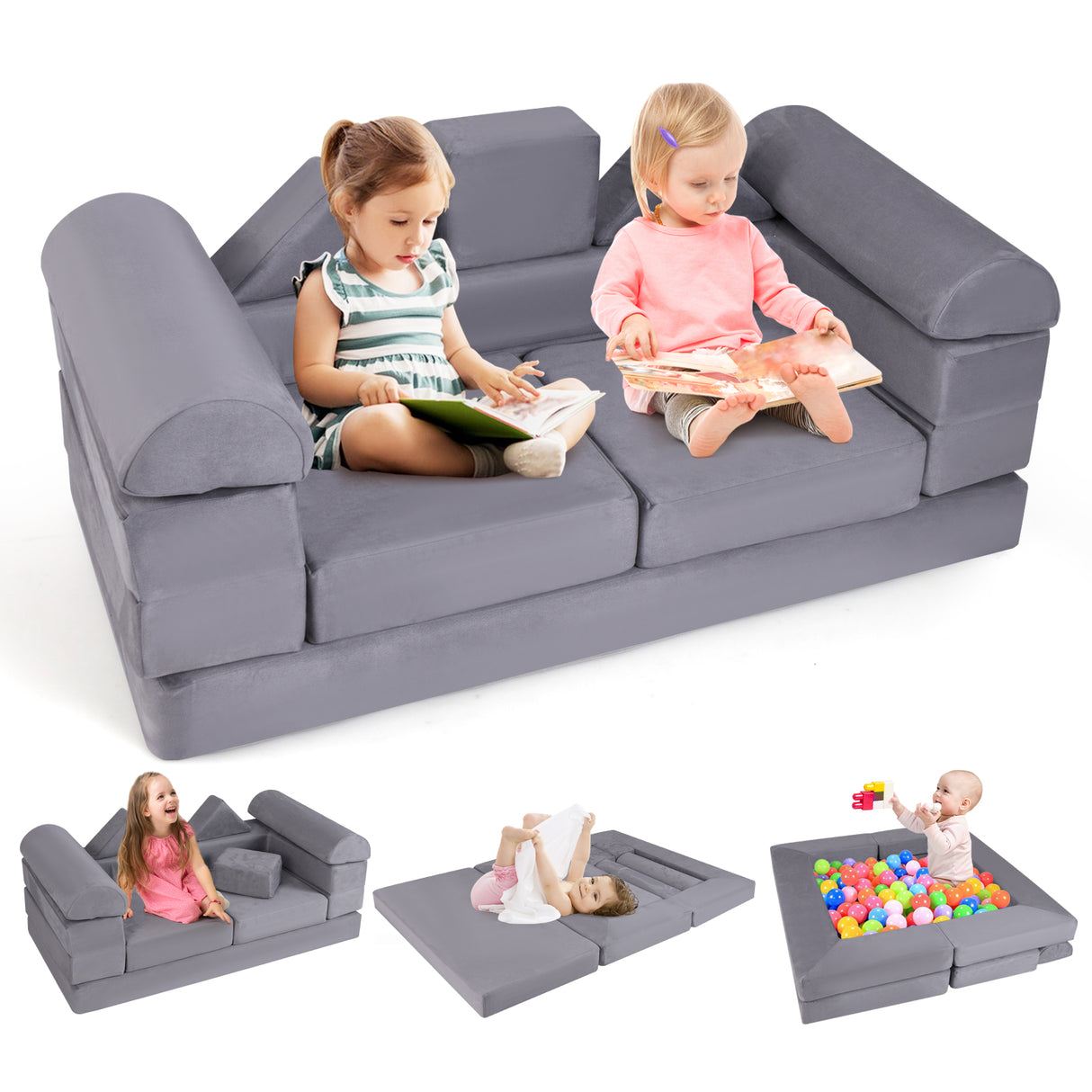 9-Piece Climb and Crawl Foam and Floor Playset with Breathable Suede Fabric