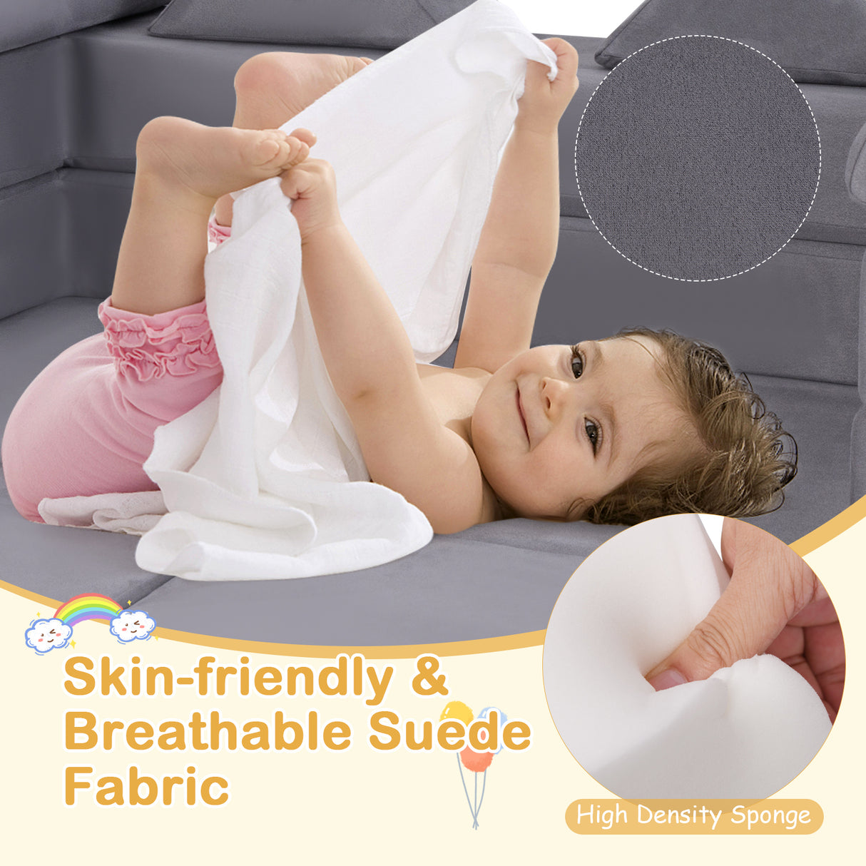 9-Piece Climb and Crawl Foam and Floor Playset with Breathable Suede Fabric