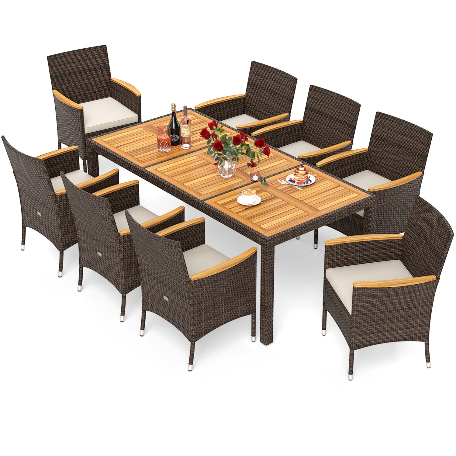 9 Piece Outdoor Dining Set with Acacia Wood Table Top