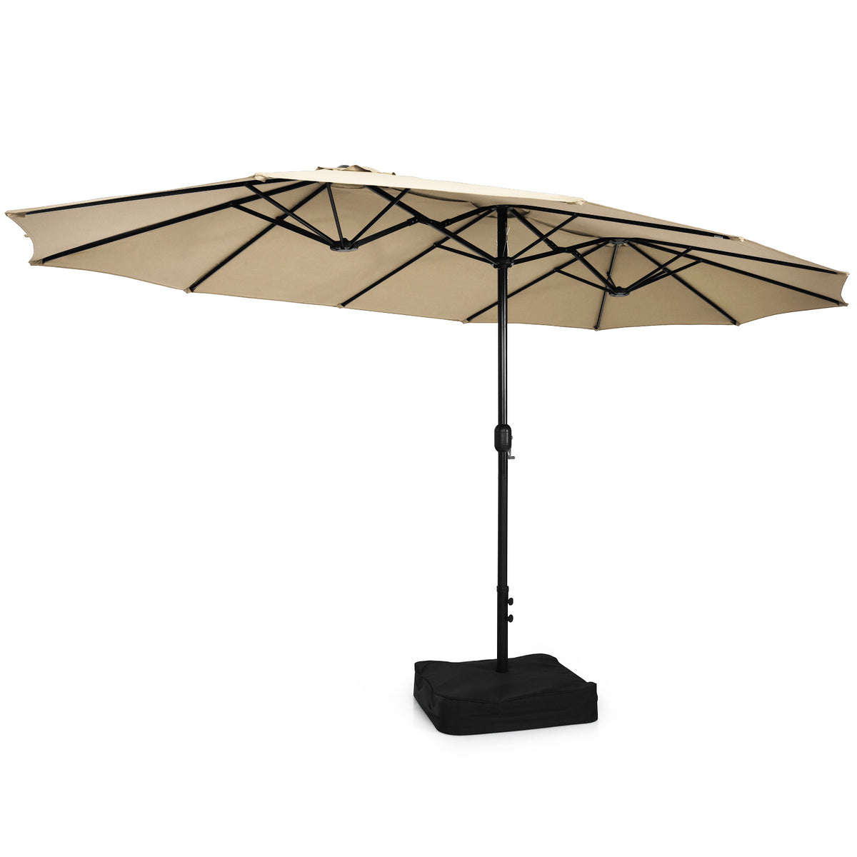10 Piece Outdoor Dining Set with 15 Feet Double-Sided Twin Patio Umbrella