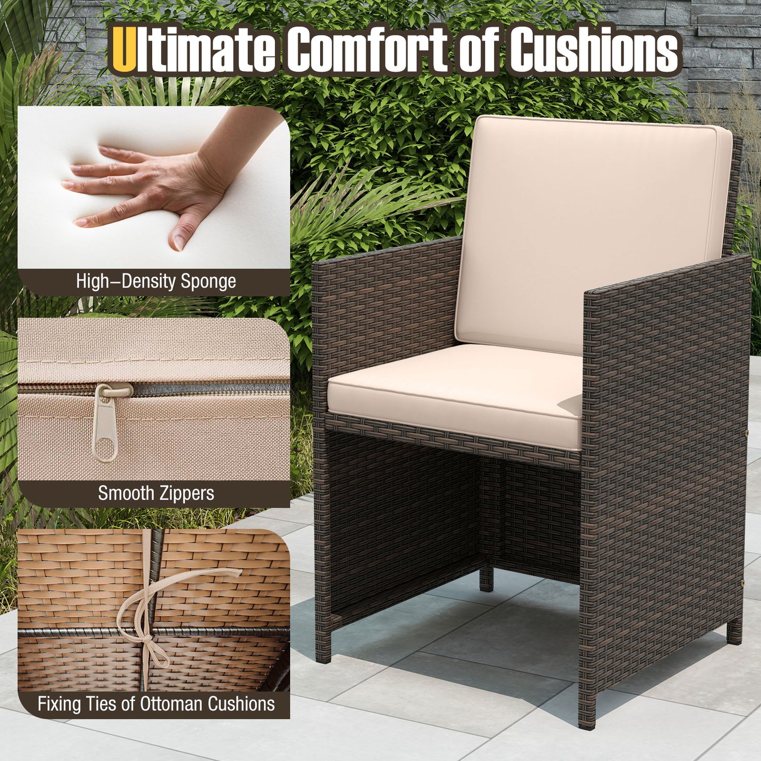 9 Piece Patio Dining Set with Tempered Glass Table and Ottoman
