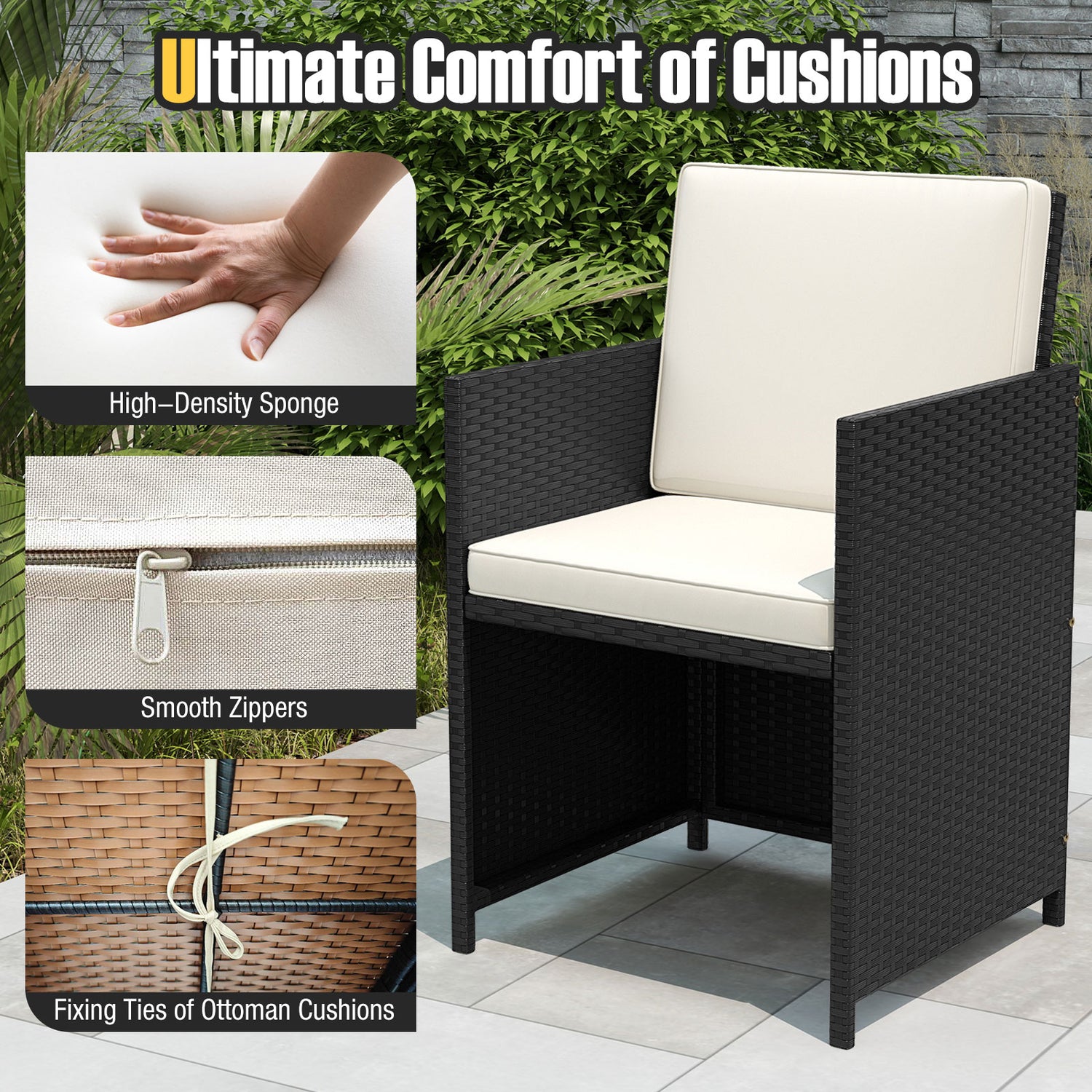 9 Piece Patio Dining Set with Tempered Glass Table and Ottoman