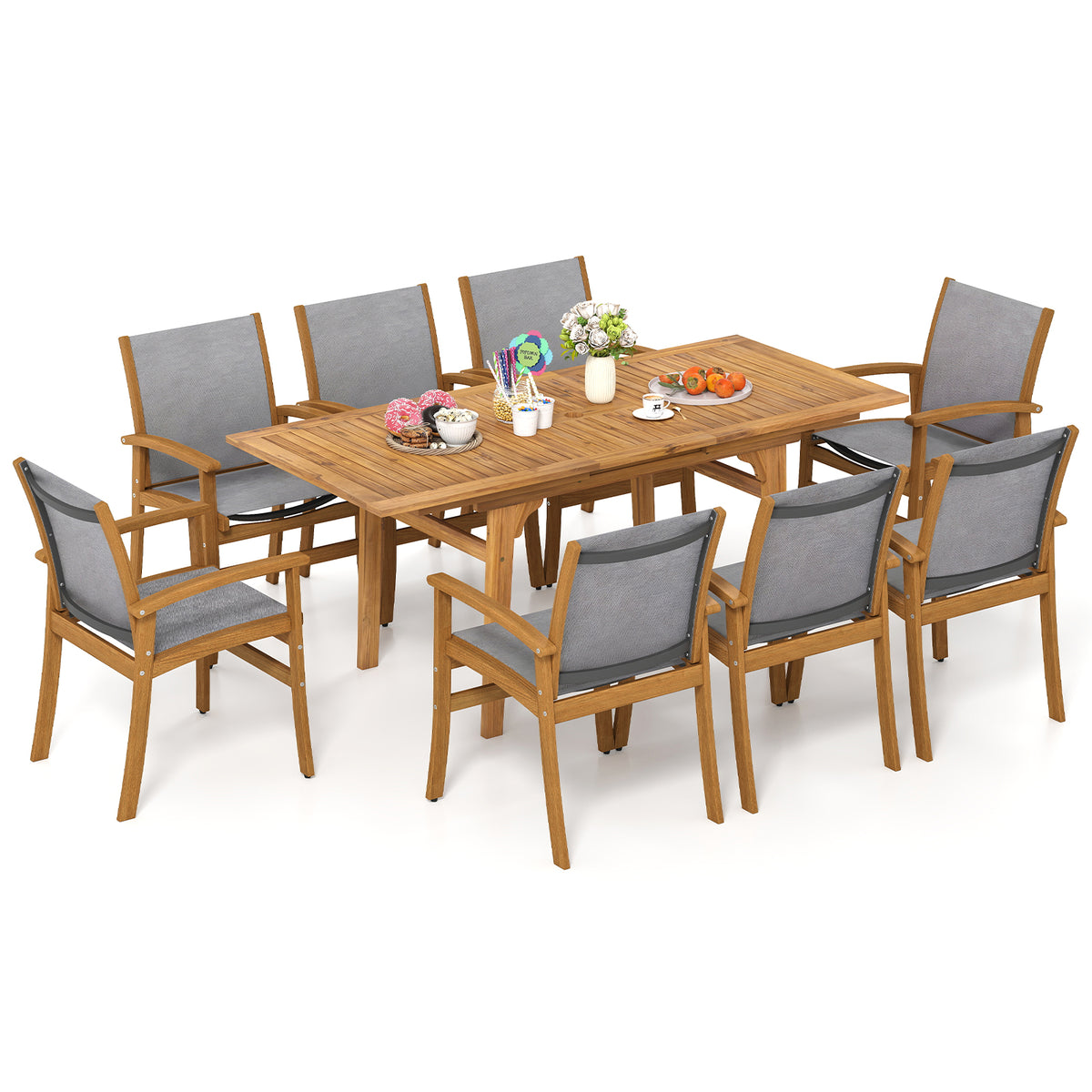 9 Pieces Acacia Wood Patio Dining Set for 6-8