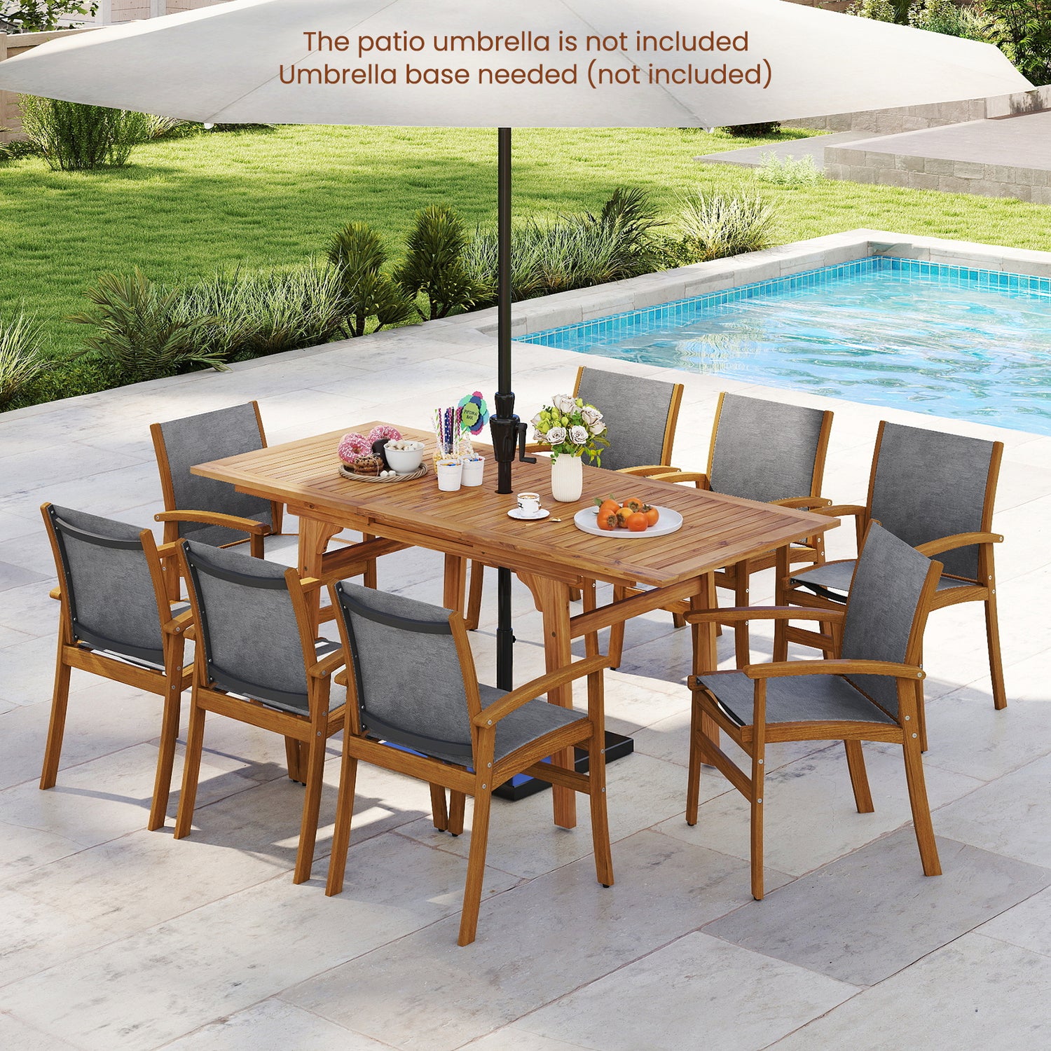 9 Pieces Acacia Wood Patio Dining Set for 6-8